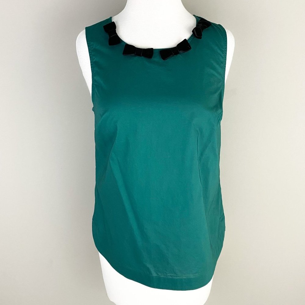 Crown & Ivy Hunter Green Sleeveless Holiday Top Black Velvet Bow Small